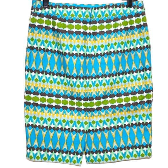 J Crew Pencil Skirt Turquoise And Green Cotton Print, Size 6 EUC - Picture 2 of 16